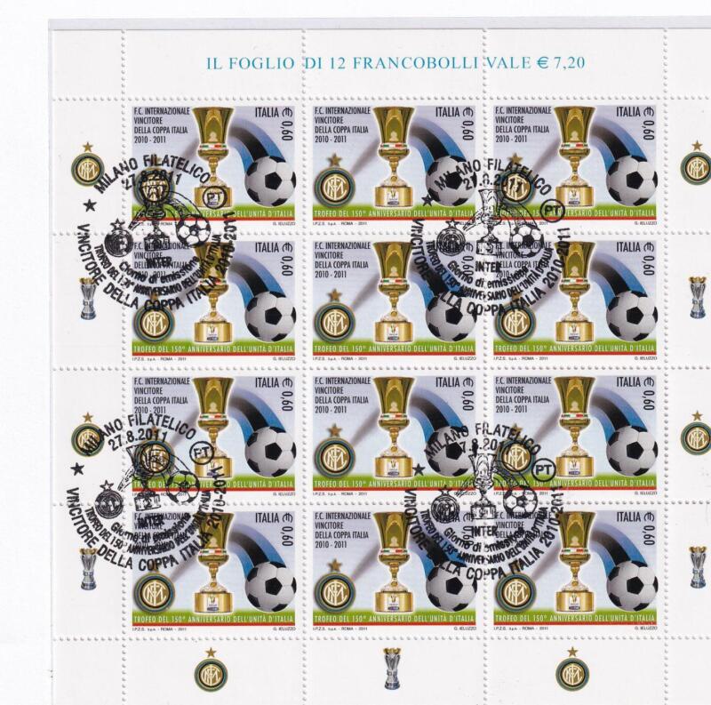 Minifoglio Italia Anno 2011 cat. n. 3318 Inter vincitore Coppa Italia Annullo speciale