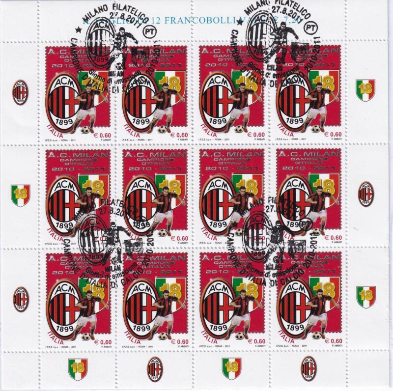 Minifoglio Italia Anno 2011 cat. n. 3319 Milan Campione d’Italia Annullo speciale