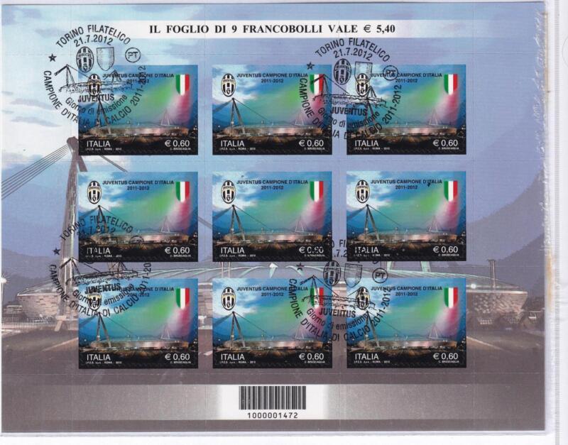 Minifoglio Italia Anno 2012 cat. n. 3390 Juventus Campione d'Italia Annullo speciale