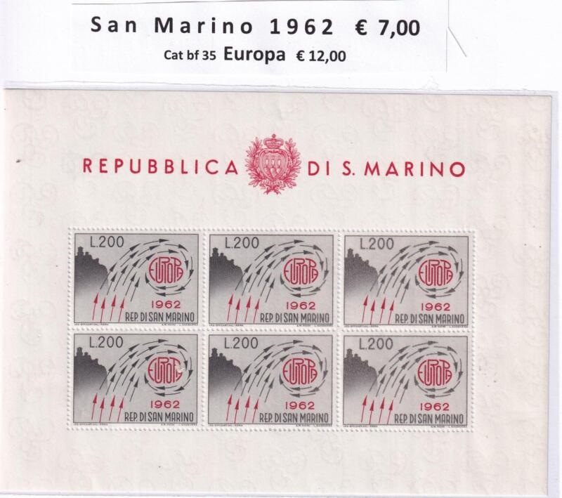 Foglietto San Marino Anno 1962 cat. n. 617 BF n. 35 Europa 62