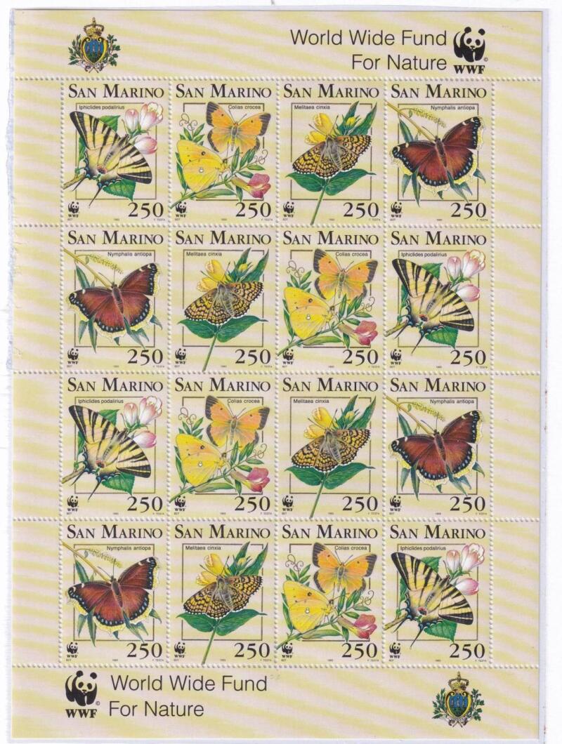 Minifoglio San Marino Anno 1993 cat. n. 1379-1381 WWF Farfalle