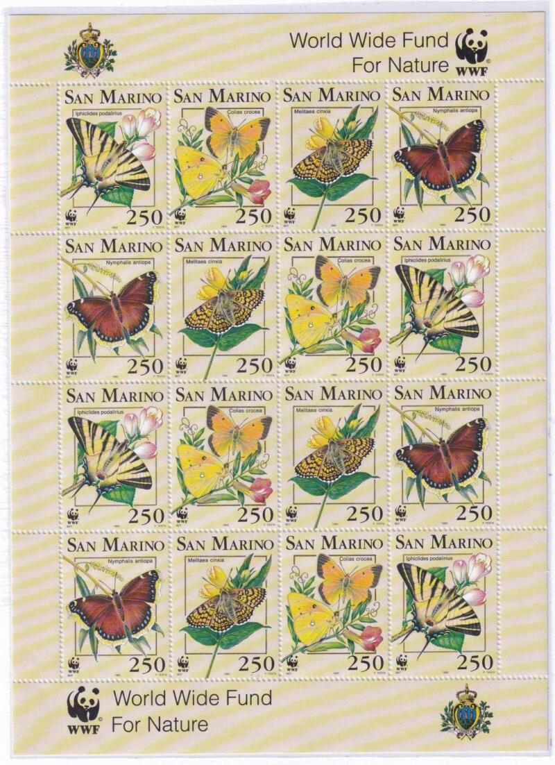 Minifoglio San Marino Anno 1993 cat. n. 1379-1381 WWF Farfalle