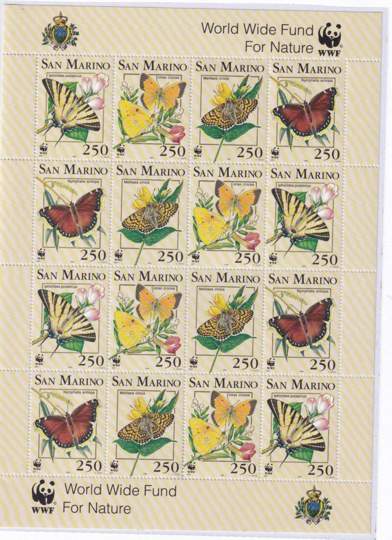 Minifoglio San Marino Anno 1993 cat. n. 1379-1381 WWF Farfalle