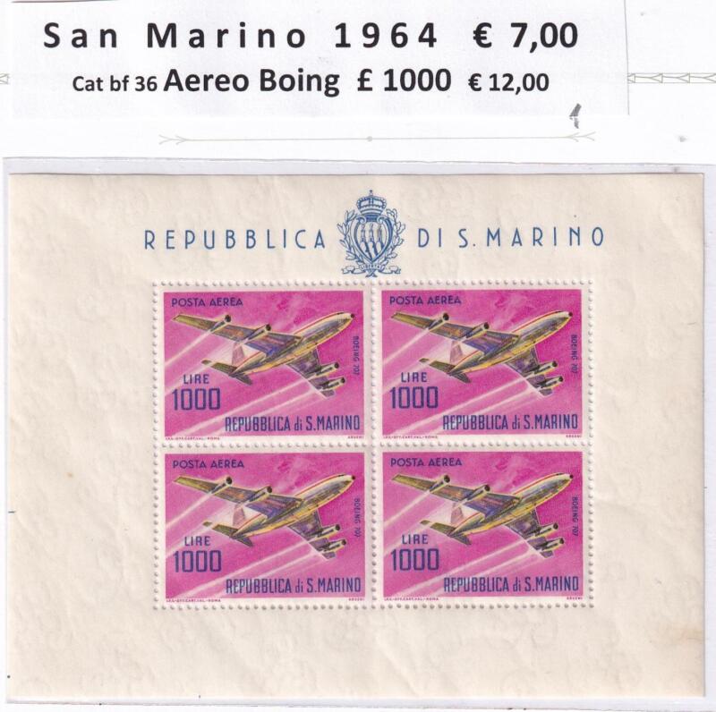 Foglietto San Marino Anno 1964 cat. PA n. 148 BF n. 36 Aerei Moderni