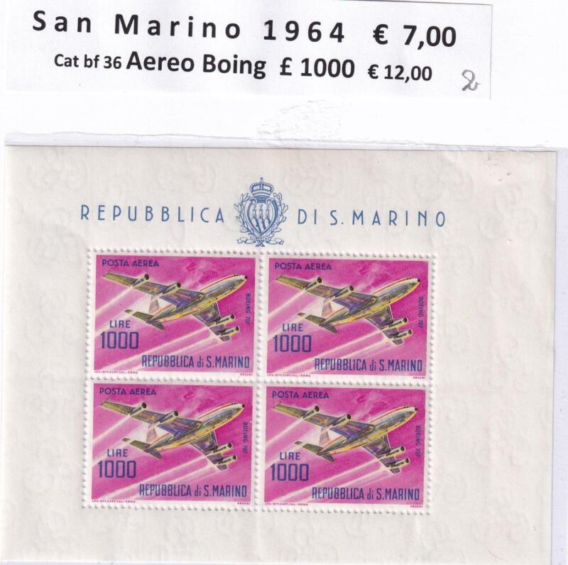 Foglietto San Marino Anno 1964 cat. PA n. 148 BF n. 36 Aerei Moderni