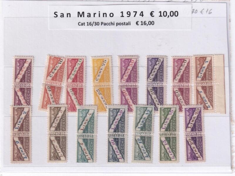 Francobolli San Marino Anno 1945 Serie completa Pacchi Postali (cat. n. 16-30)