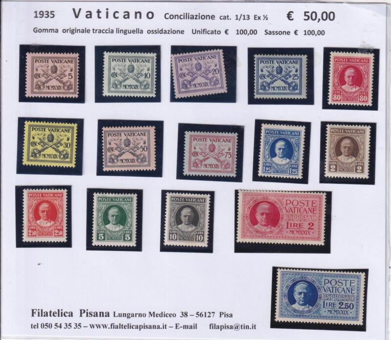 Francobolli Vaticano Anno 1929 Serie completa Conciliazione con Espressi (cat. n. 1-13, Ex n. 1-2)