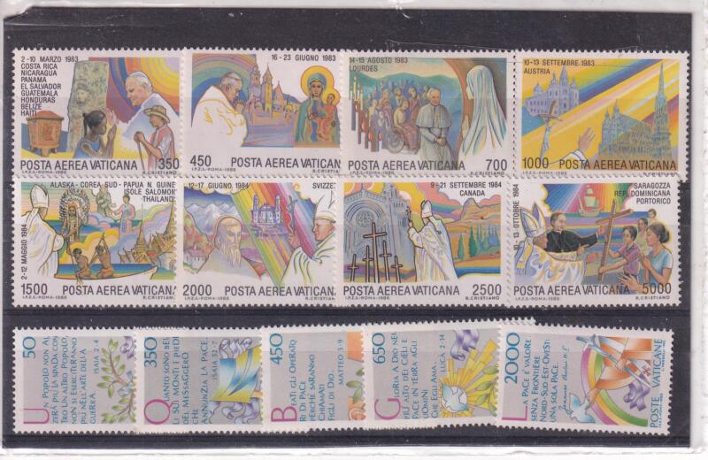 Francobolli Vaticano Anno 1986 Serie completa Anno Internazionale della Pace con Posta Aerea (cat. n. 786-790, PA n. 75-82)