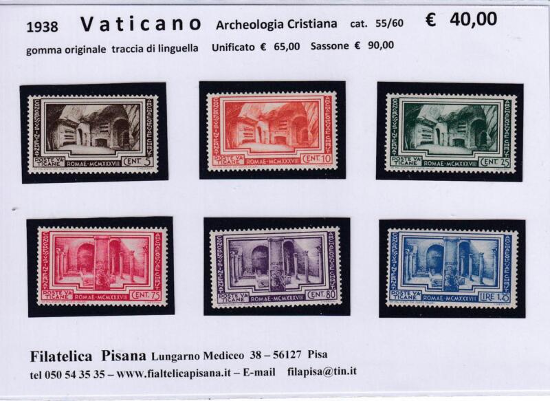 Francobolli Vaticano Anno 1938 Serie completa Archeologia Crisitana (cat. n. 55-60)