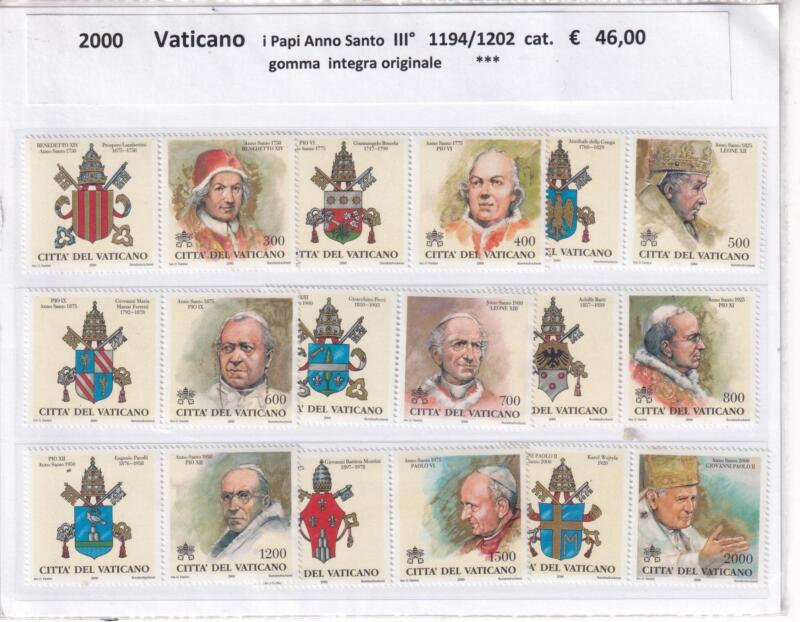 Francobolli Vaticano Anno 2000 Serie completa I Papi e gli Anni Santi (cat. n. 1194-1202)