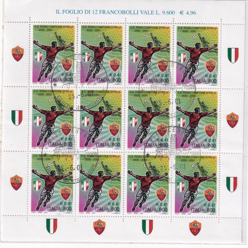 Minifoglio Italia Anno 2001 cat. n. 2589 A. S. Roma Campione d’Italia con Annullo speciale