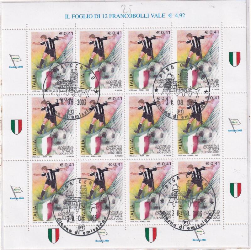 Minifoglio Italia Anno 2003 cat. n. 2737 Juventus Campione d’Italia con Annullo speciale