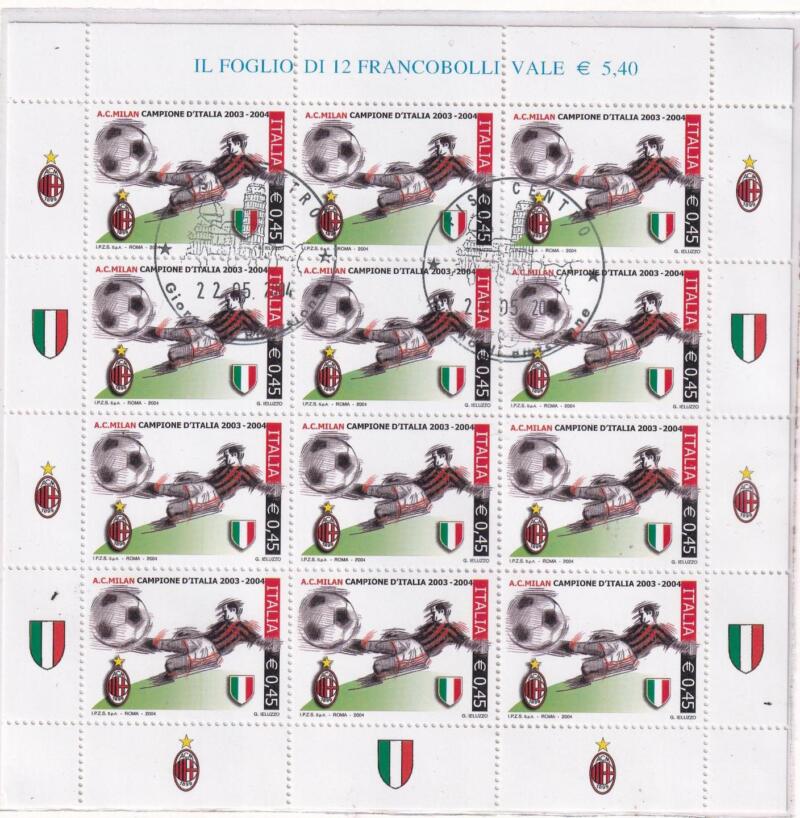 Minifoglio Italia Anno 2004 cat. n. 2804 Milan Campione d’Italia con Annullo speciale