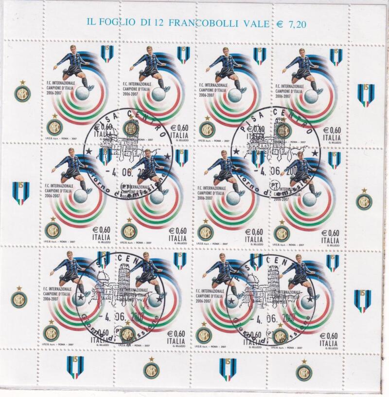 Minifoglio Italia Anno 2007 cat. n. 3023 Inter Campione d’Italia con Annullo speciale