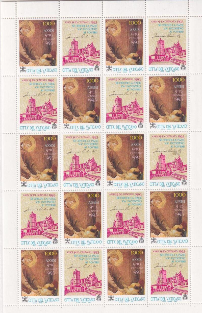 Minifoglio Vaticano Anno 1993 cat. n. 953 Pace in Europa, Assisi
