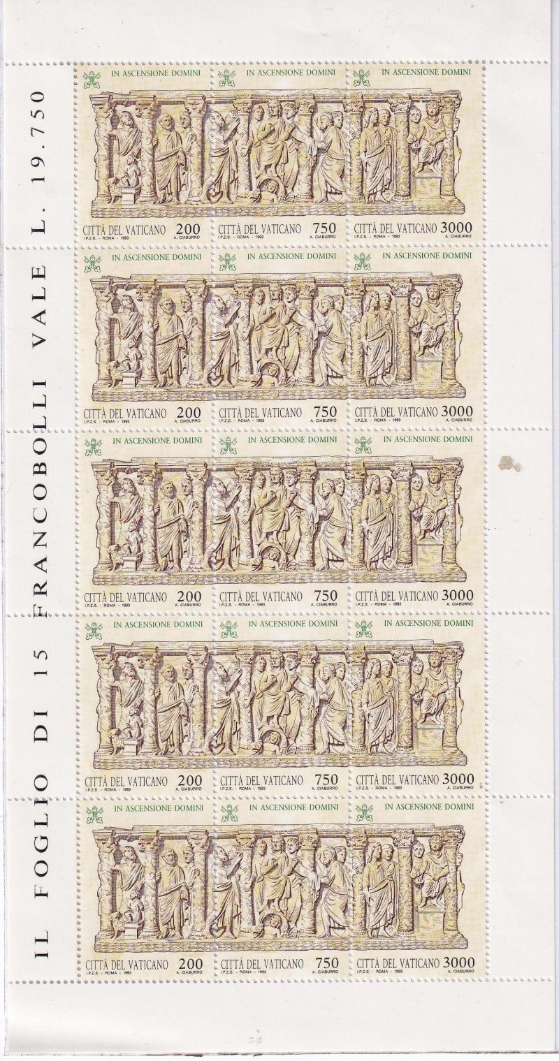 Minifoglio Vaticano Anno 1993 cat. n. 964-966 Ascensione del Signore