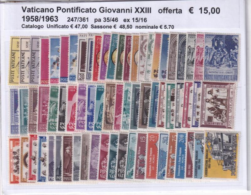 Francobolli Vaticano Anni 1958-1963 Giovanni XXIII Annate complete