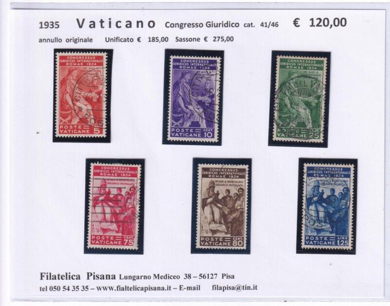 Francobolli Vaticano Anno 1935 Serie completa Congresso Giuridico Internazionale (cat. n. 41-46)