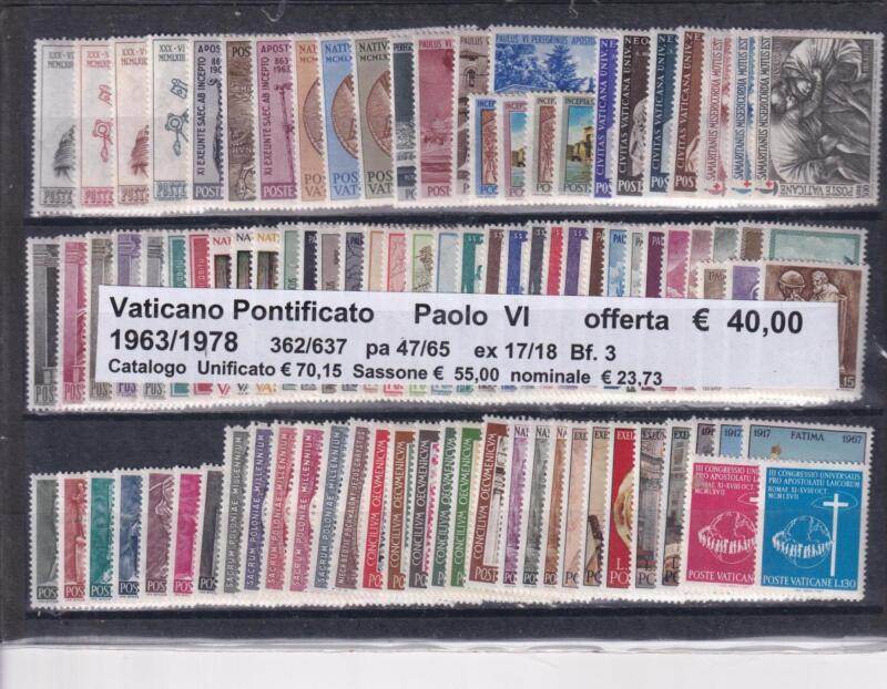 Francobolli Vaticano Anni 1963-1978 Paolo VI Annate complete