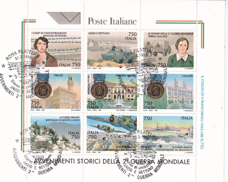 Foglietto Italia Anno 1995 Avvenimenti storici Seconda Guerra Mondiale (BF. n. 16) con Annullo speciale