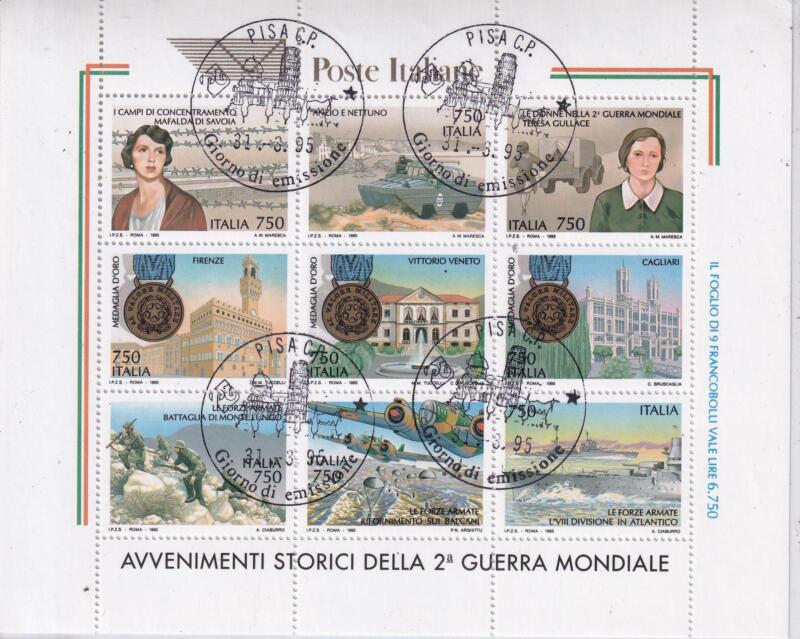 Foglietto Italia Anno 1995 Avvenimenti storici Seconda Guerra Mondiale (BF. n. 16) con Annullo speciale