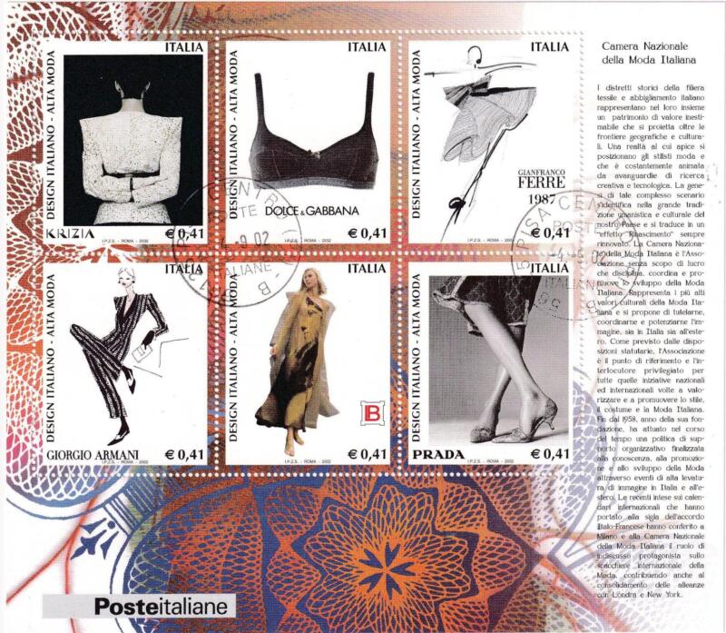 Foglietto Italia Anno 2002 Design Italiano Camera Nazionale della Moda (BF. n. 33) con Annullo ordinario