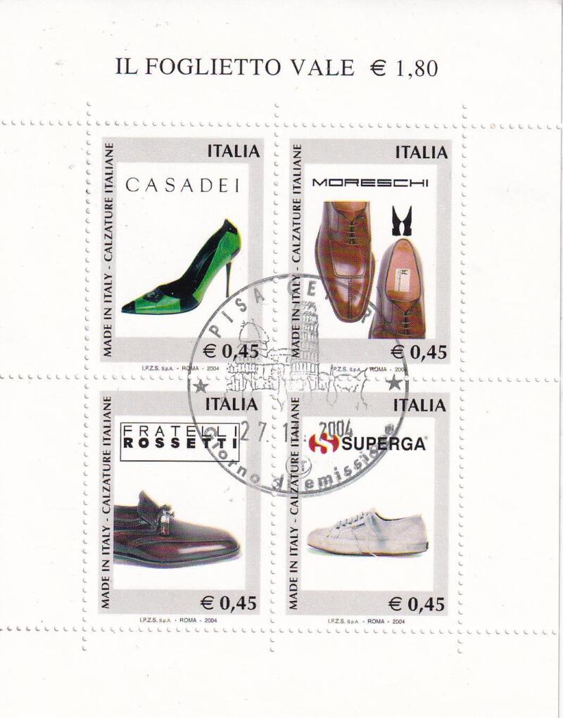Foglietto Italia Anno 2004 Made in Italy Calzature (BF. n. 38) con Annullo Speciale