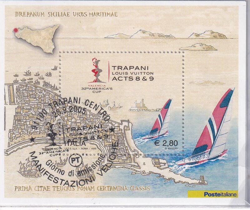 Foglietto Italia Anno 2005 32esima America's Cup (BF n. 40) con Annullo speciale