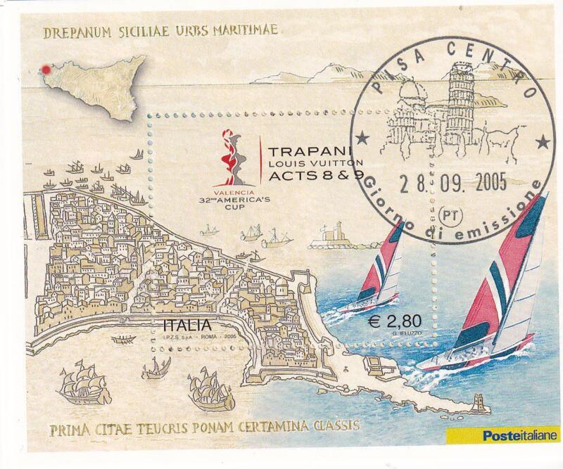 Foglietto Italia Anno 2005 32esima America's Cup (BF n. 40) con Annullo Speciale