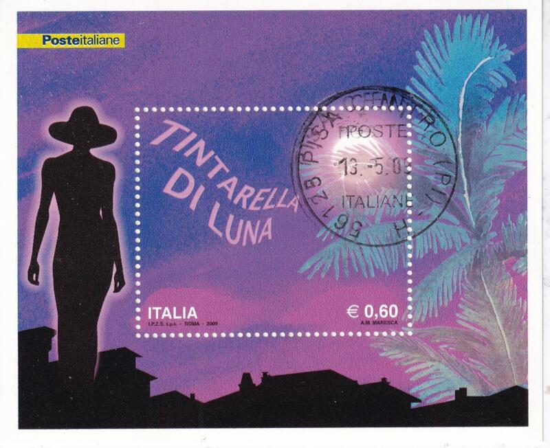 Foglietto Italia Anno 2009 Omaggio alla canzone 'Tintarella di luna' (BF n. 47) con Annullo ordinario