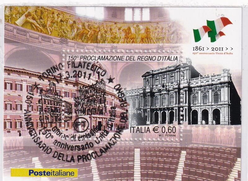 Foglietto Italia Anno 2011 150esimo Anniversario Unità d'Italia. 150esimo Anniversario Proclamazione del Regno d'Italia (BF n. 58) Annullo speciale
