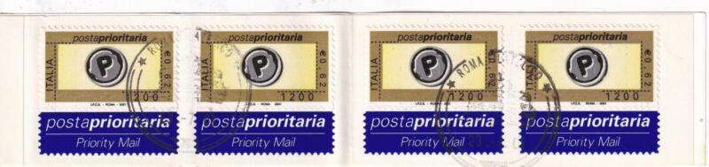 Libretto Italia Anno 2001 Posta prioritaria. Autoadesivi fondo giallo (Lb n. 21) con Annullo ordinario
