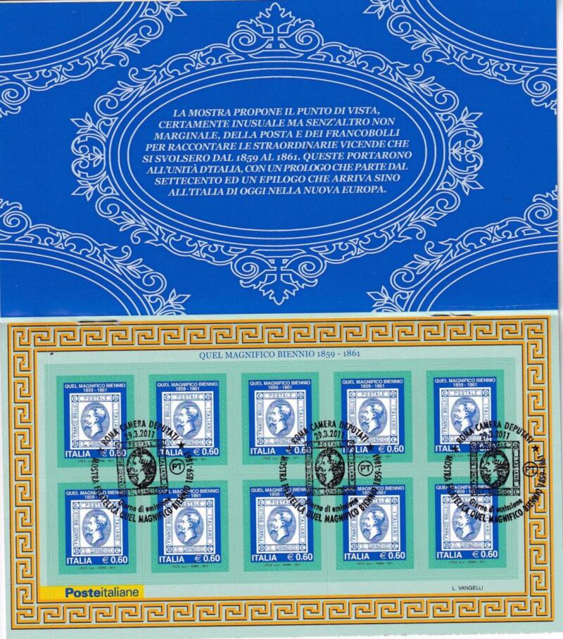 Libretto Italia Anno 2011 Mostra filatelica 'Quel magnifico biennio 1859-1861' a Montecitorio (Lb n. 27) con Annullo speciale