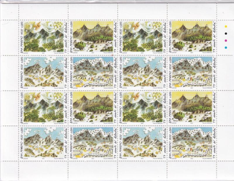 Minifoglio San Marino Anno 2001 17esimo Centenario della fondazione della Repubblica. Seconda Serie (cat. n. 1815-1818)