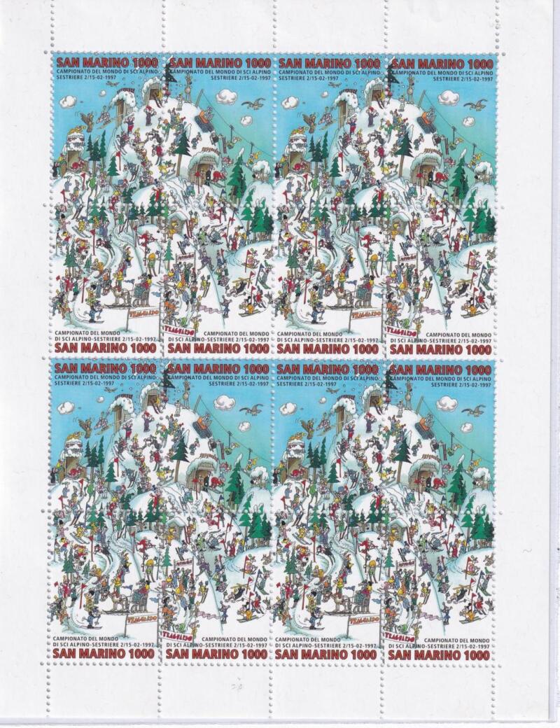 Minifoglio San Marino Anno 1997 Campionato Mondiale di Sci Alpino. Sestriere (cat. n. 1541-1544)