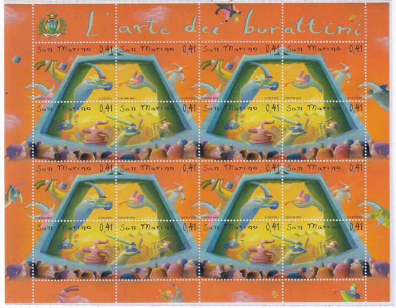 Minifoglio San Marino Anno 2003 L'arte dei burattini (cat. n. 1954-1957)