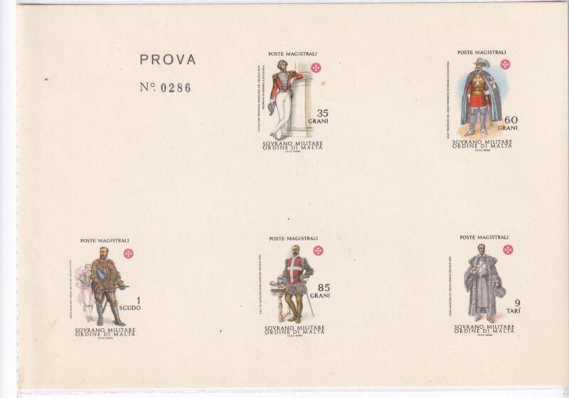 Francobolli S.M.O.M. Anno 1979 Prova Serie Antiche Uniformi (cat. n. 163-167)