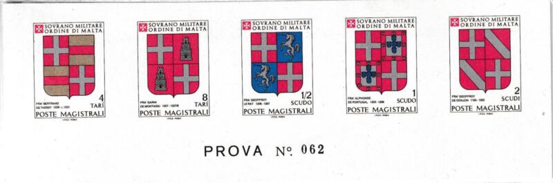Francobolli S.M.O.M. Anno 1980 Prova Serie Stemmi Grandi Maestri (cat. n. 175-179)