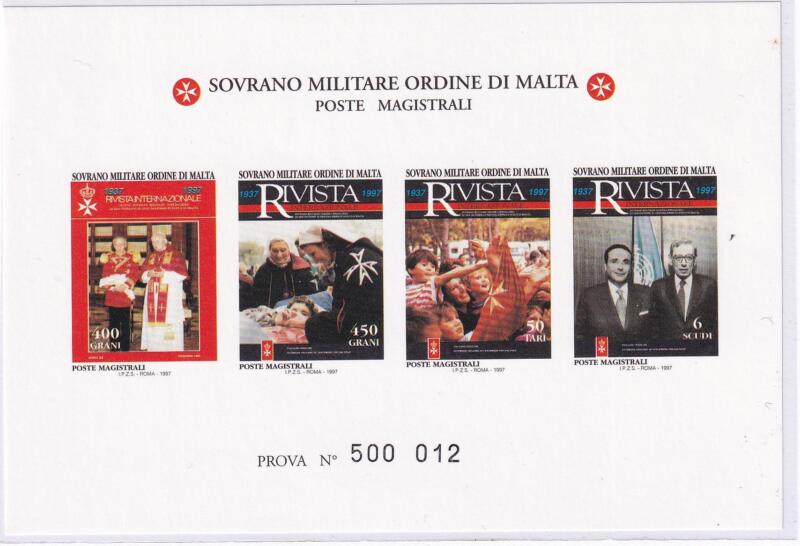 Francobolli S.M.O.M. Anno 1997 Prova Serie 60esimo anniversario Rivista S.M.O.M. (cat. n. 527-530)