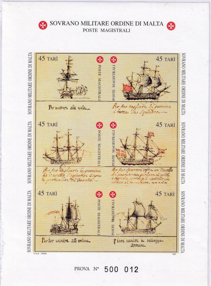 Francobolli S.M.O.M. Anno 1997 Prova Serie Storia della Marina (cat. n. 536-541)