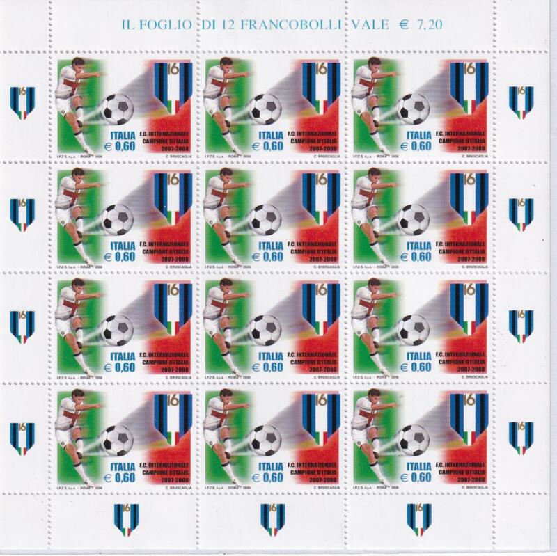 Minifoglio Italia Anno 2008 cat. n. 3092 Inter Campione d'Italia 2007-2008