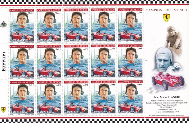 Minifogli San Marino Anno 2005 Omaggio alla Ferrari (cat. n. 2025-2030)