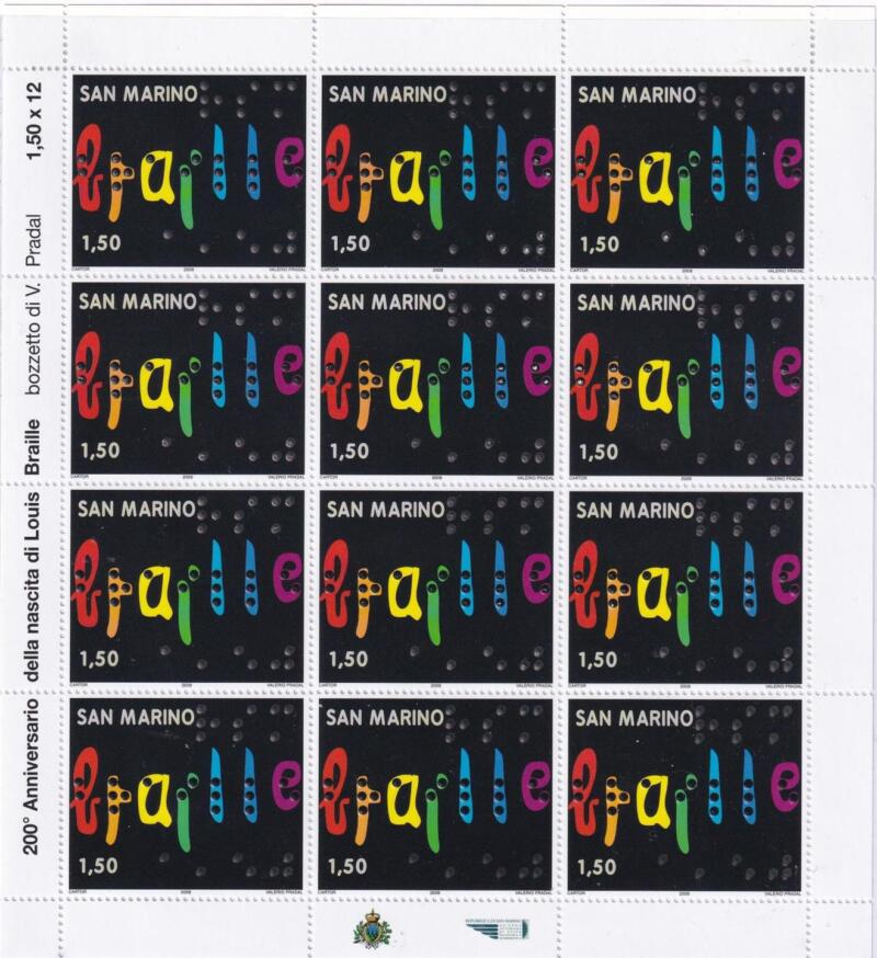 Minifoglio San Marino Anno 2009 Bicentenario della nascita di Louis Braille (cat. n. 2234)