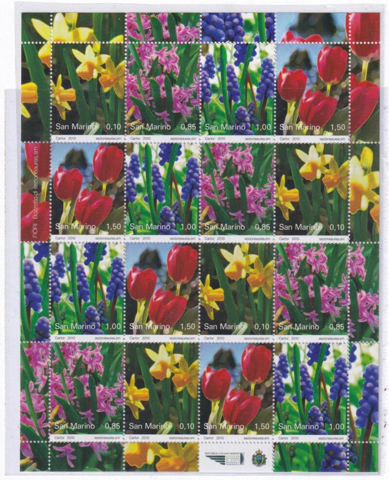 Minifoglio San Marino Anno 2010 Fiori (cat. n. 2265-2268)