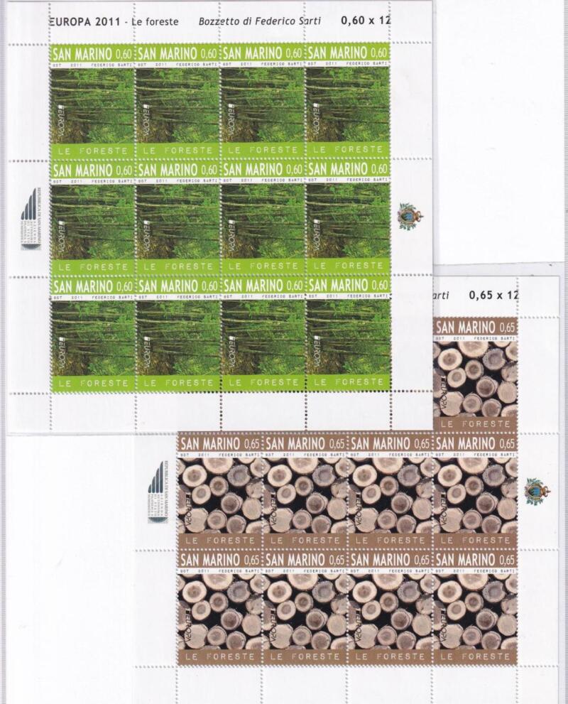 Minifogli San Marino Anno 2011 Europa. Le foreste. Foresta del Teso San Marcello Pistoiese (cat. n. 2315-2316)