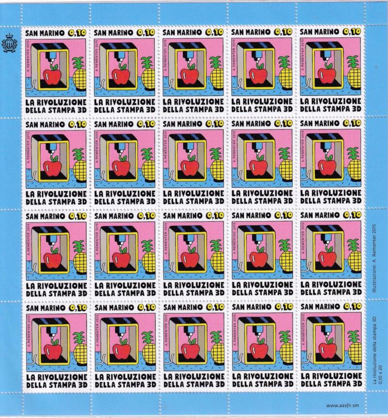 Minifogli San Marino Anno 2015 La rivoluzione della stampa 3D (cat. n. 2472-2474)