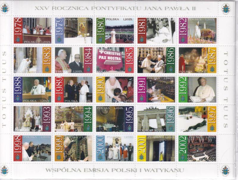 Francobolli Vaticano Anno 2003 Foglietto Immagini degli anni di pontificato di Giovanni Paolo II. Emissione congiunta con la Polonia (BF n. 26)