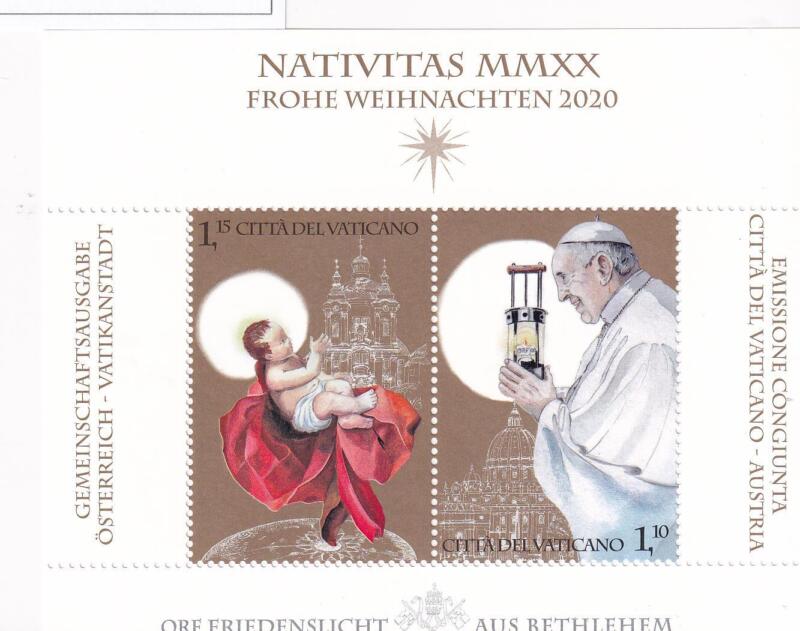 Foglietto Vaticano, Anno 2020, Natale. Emissione congiunta con l'Austria (BF n. 105) con il corrispondente Foglietto emesso dall'Austria
