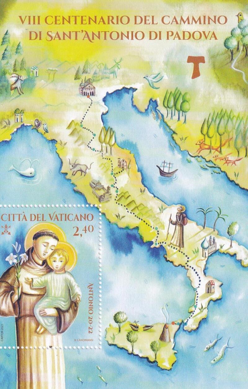 Foglietto Vaticano, Anno 2021, Sesto centenario del Cammino di Sant’Antonio da Padova (BF n. 109)