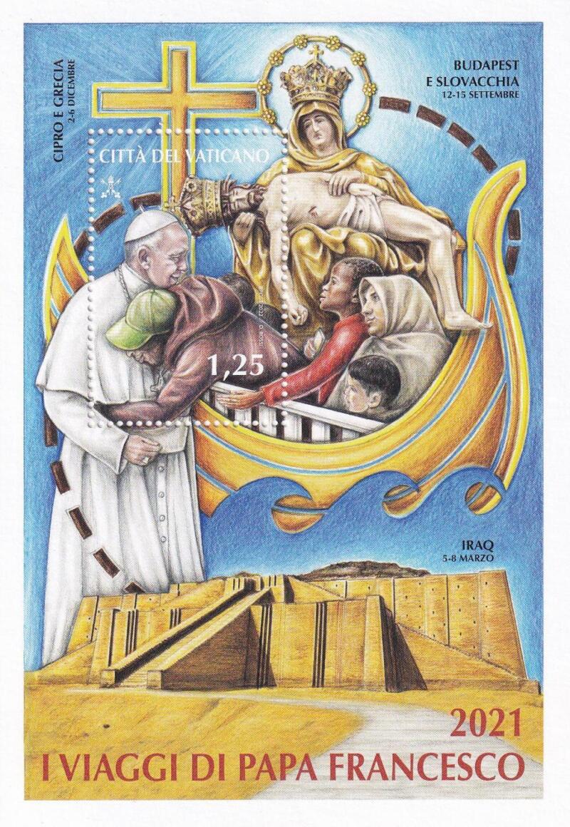 Foglietto Vaticano, Anno 2022, I viaggi di Papa Francesco nel 2021 (BF n. 116)